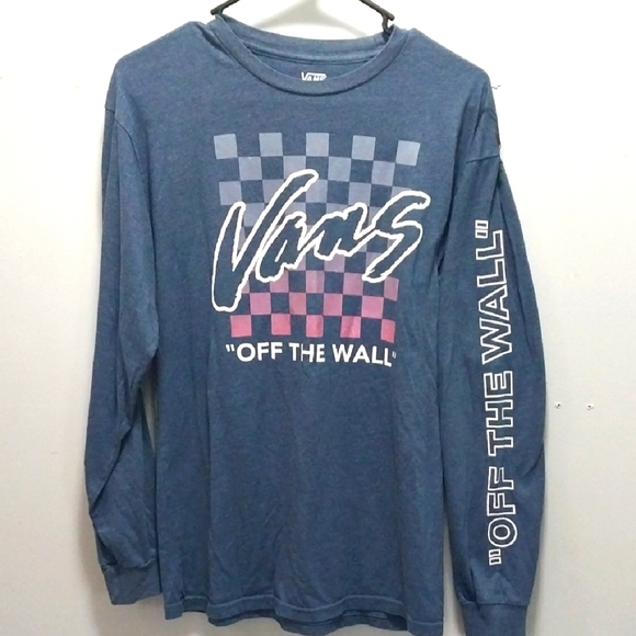 Vans Other - Vans 'Off The Wall' Blue and Pink Checkered Long Sleeve Tee Medium